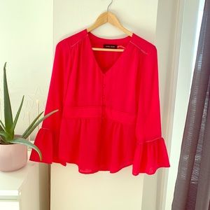 Sweet pink lace trim button down blouse